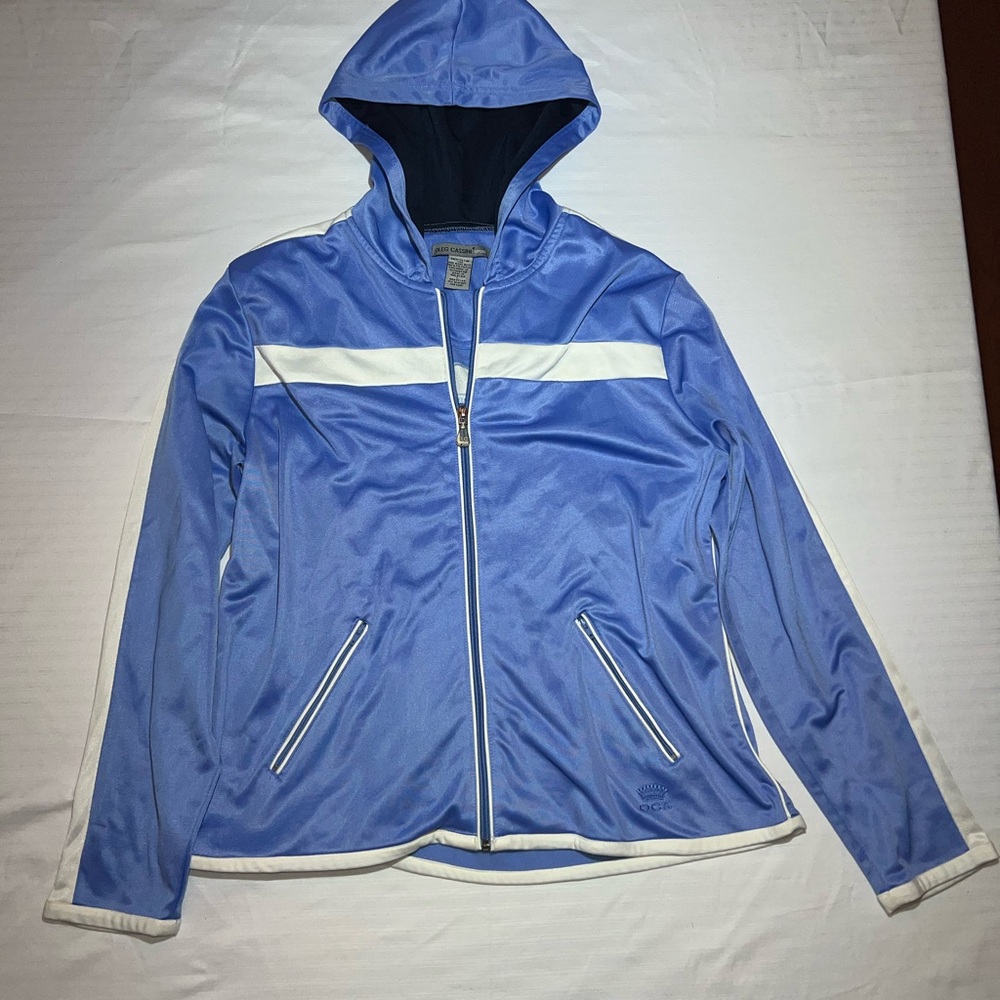 Vintage Oleg Cassini Sport Blue/White Full Zip Track Jacket Size L